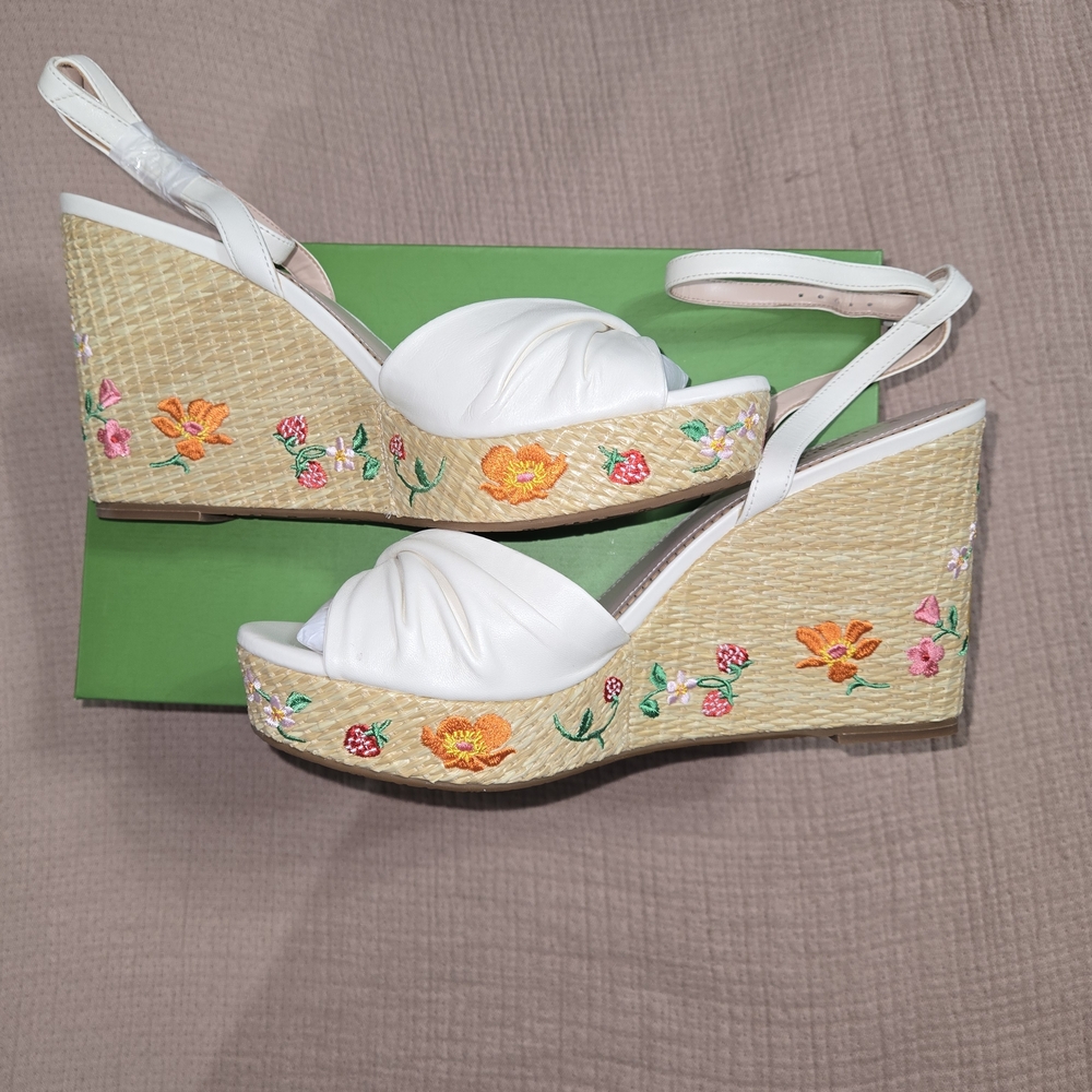 Kate Spade White Floral Wedge Sandals